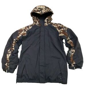 Quiksilver Camo Snow Jacket Youth XL 16-18 Y2K Black Snowboard Outdoor Winter